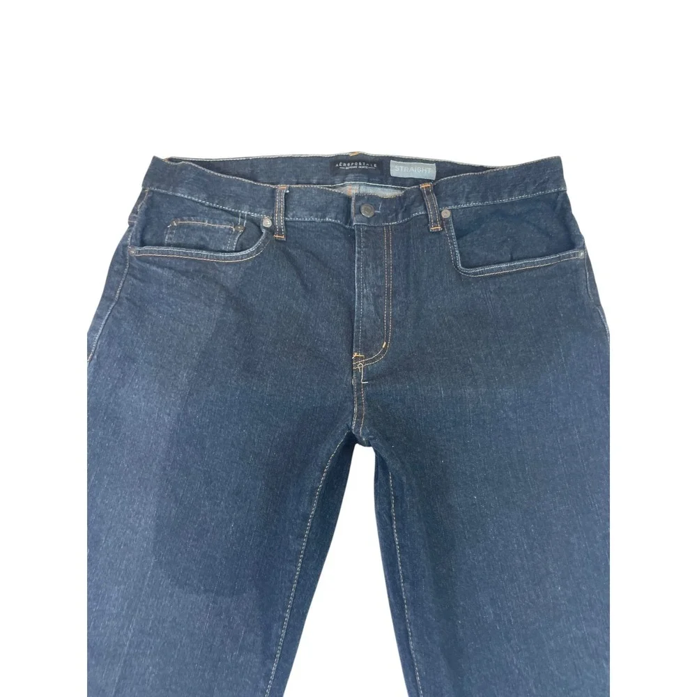 Aéropostale‎ Straight Jeans Mens 36X32 Blue Denim Cotton Stretch Mid Rise Travel